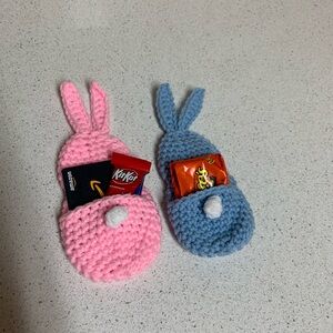 Easter Bunny Pockets New Handmade Crochet Pink & Blue